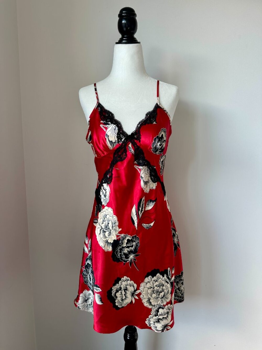 🥠 Vintage 90s Y2K Satin Slip Dress Asian Oriental Peony Floral Y2K